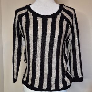 Suzy Shier Black and Cream Striped Sweater